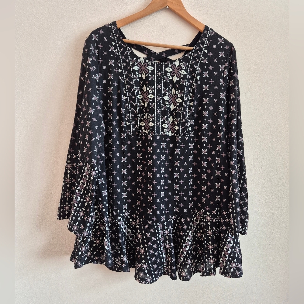 Style & Co 2X Lined Top 3/4 Length Sleeves Flowy Boho Style